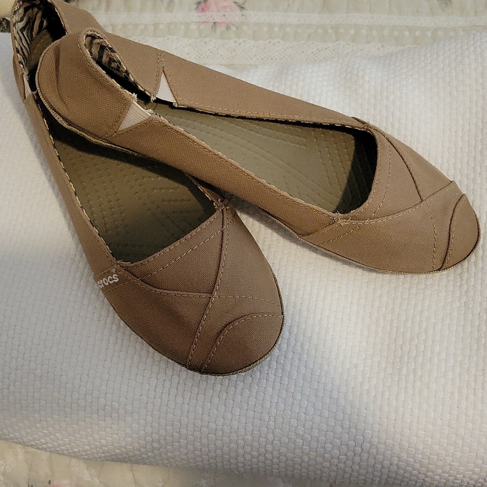 Women's Khaki Canvas Crocs Flats